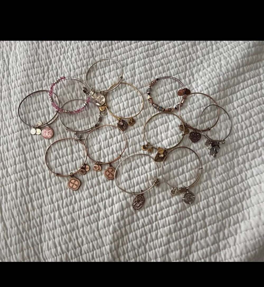 Collection of 12 Assorted Alex and Ani Charm Bangle Bracelets
